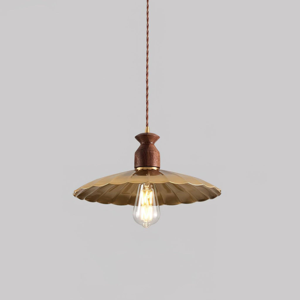 Virelli Lampe Pendante Abat-jour En Laiton Découpé Bois De Noyer Vintage - Neutralighting