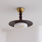 Yeste Plafonnier couleur noyer et imitation albâtre blanche - Neutralighting