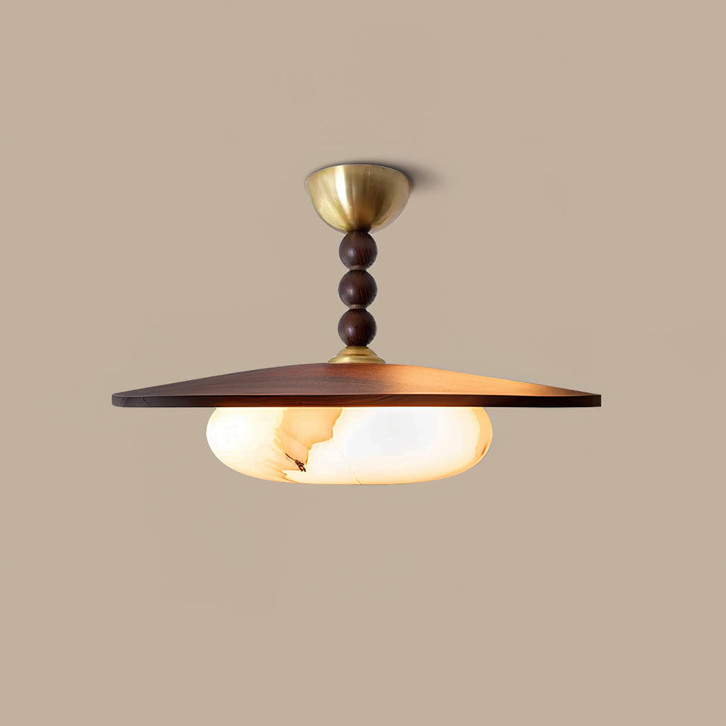 Yeste Plafonnier couleur noyer et imitation albâtre blanche - Neutralighting
