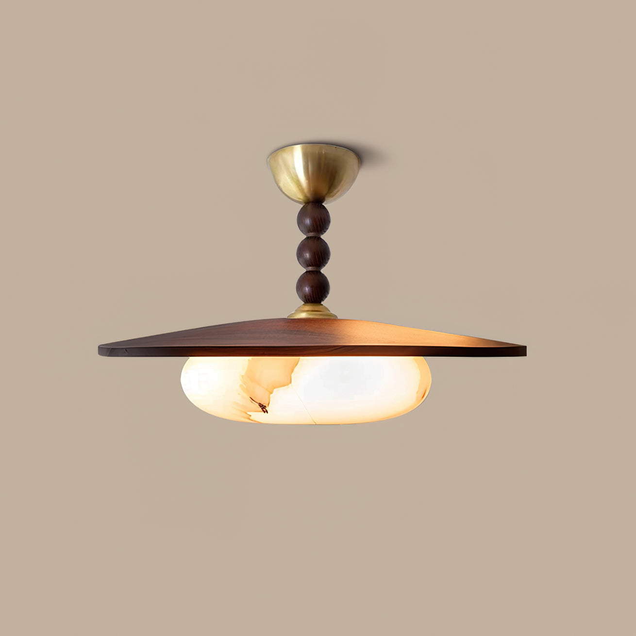 Yeste Plafonnier couleur noyer et imitation albâtre blanche - Neutralighting