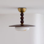 Yeste Plafonnier couleur noyer et imitation albâtre blanche - Neutralighting