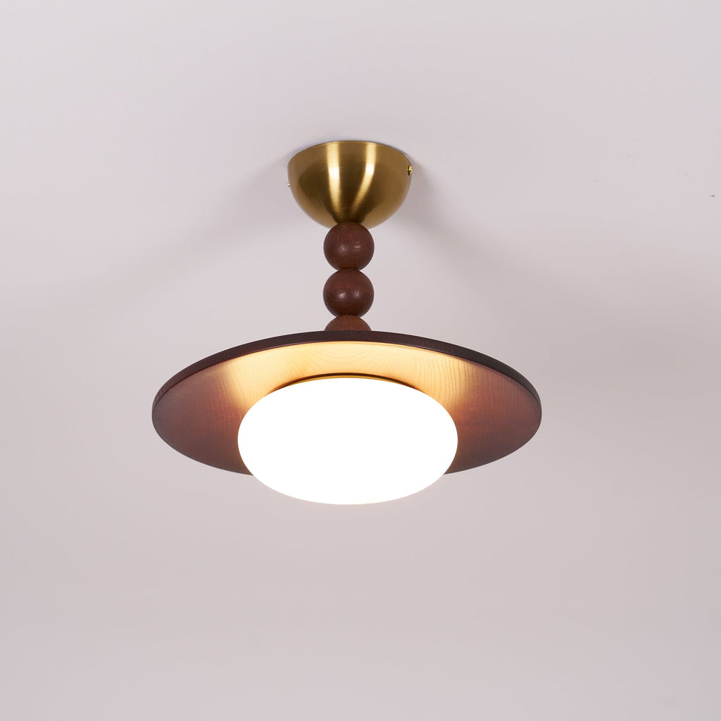 Yeste Plafonnier couleur noyer et imitation albâtre blanche - Neutralighting