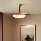 Yeste Plafonnier couleur noyer et imitation albâtre blanche - Neutralighting