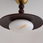 Yeste Plafonnier couleur noyer et imitation albâtre blanche - Neutralighting