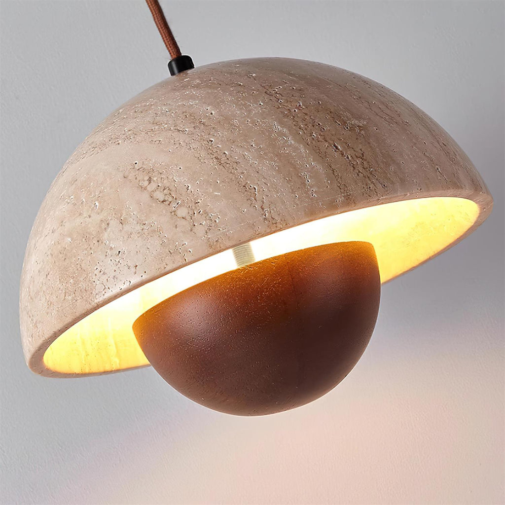 Ritta Lampe Pendentive en Travertin et Bois - Neutralighting