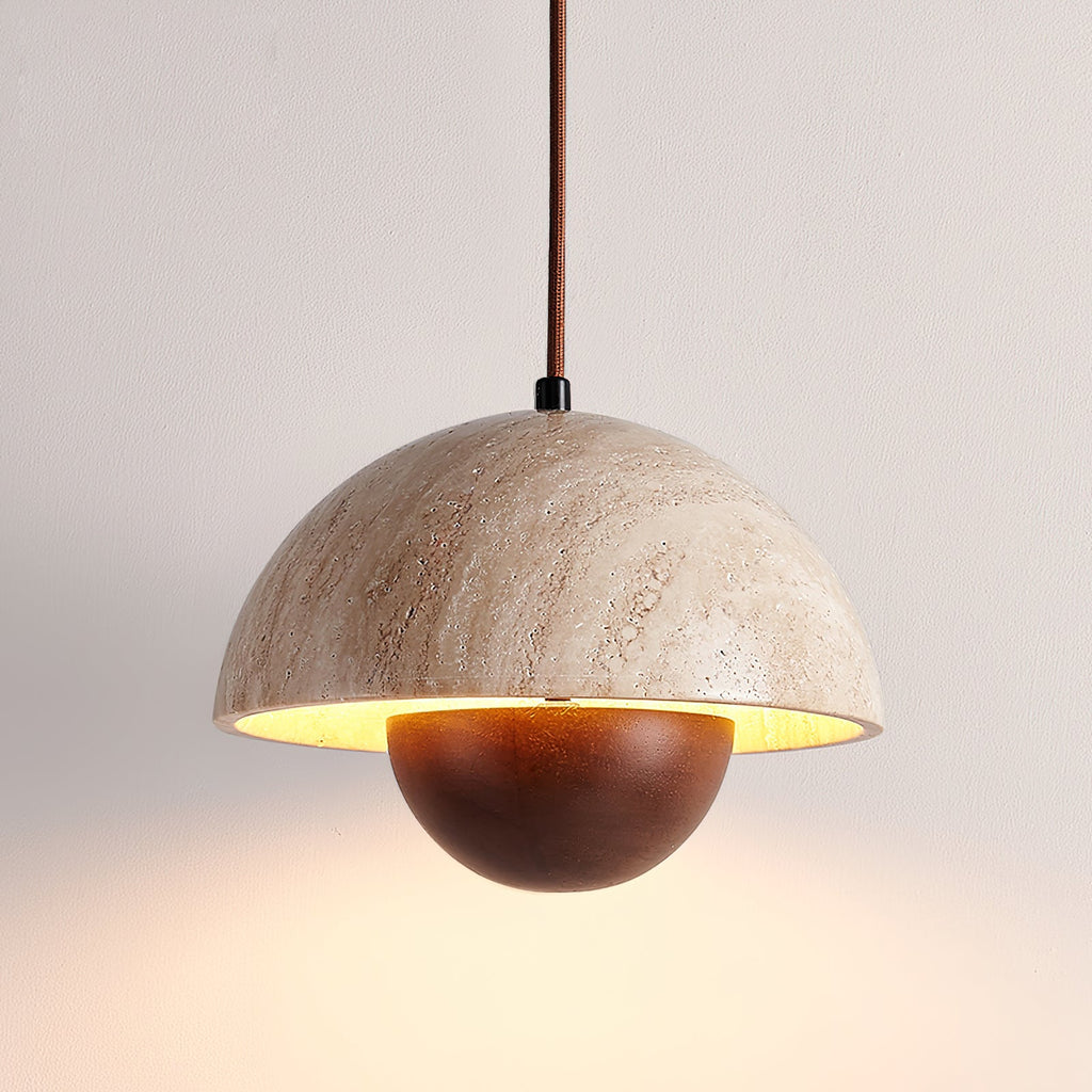 Ritta Lampe Pendentive en Travertin et Bois - Neutralighting