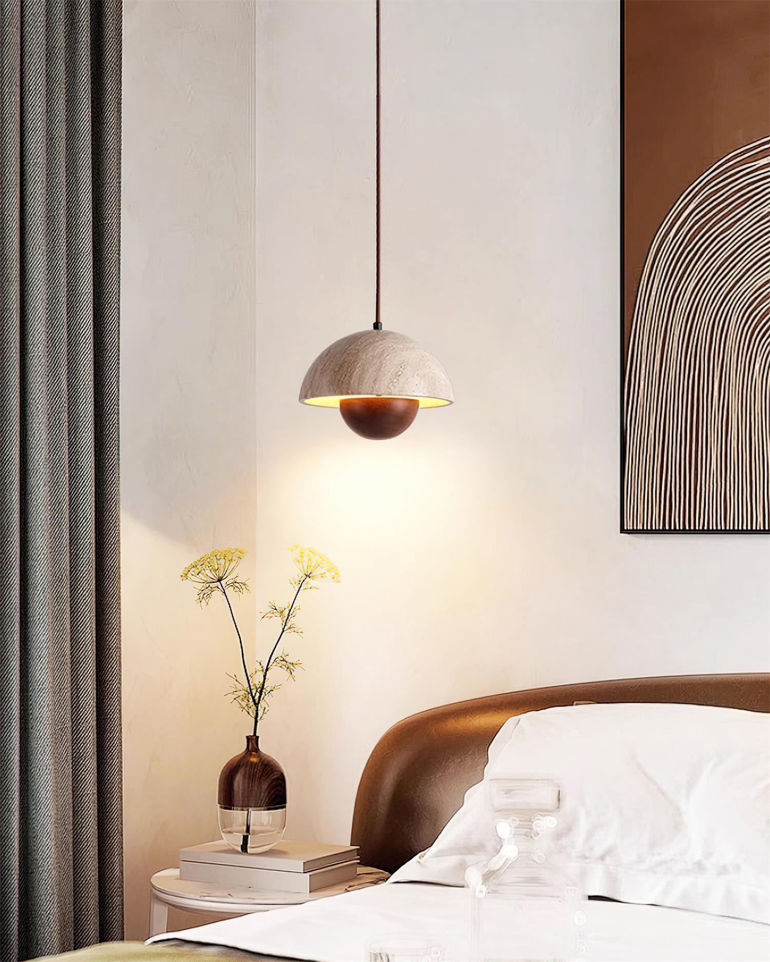Ritta Lampe Pendentive en Travertin et Bois - Neutralighting
