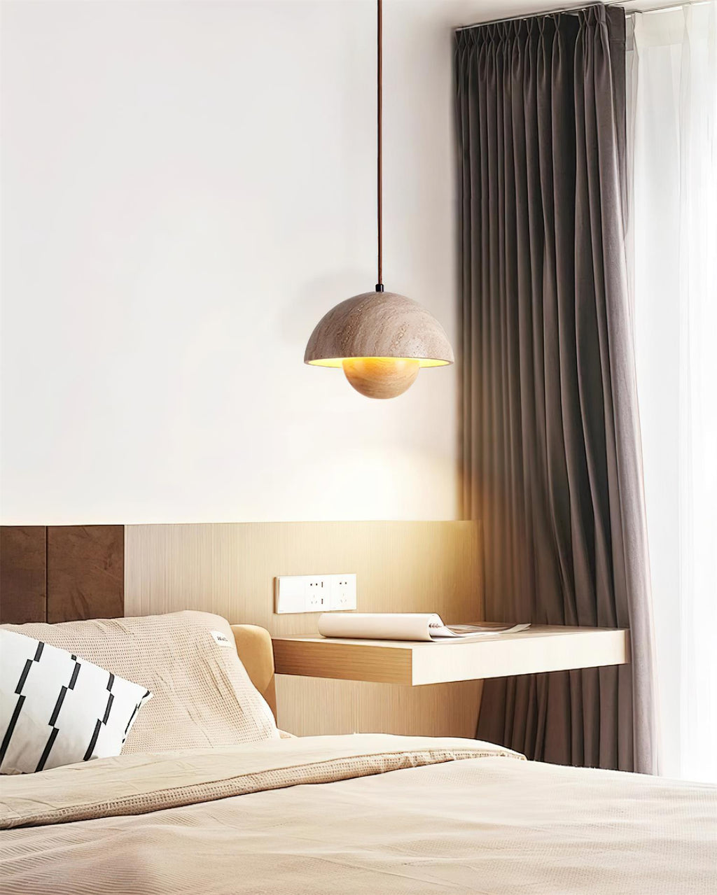 Ritta Lampe Pendentive en Travertin et Bois - Neutralighting