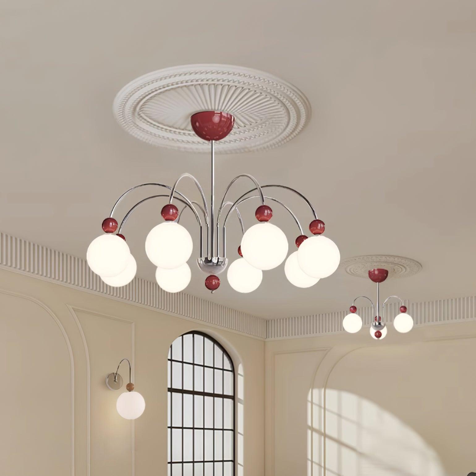 Vierra Lustre Carisa Orbe Rouge Bras Courbés en Chrome - Neutralighting