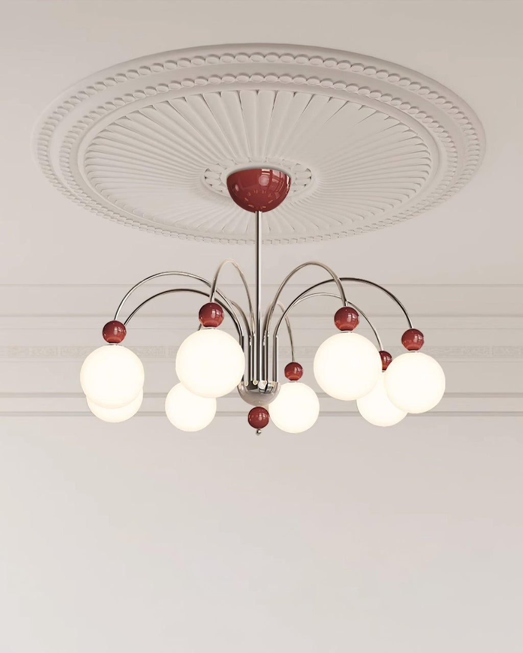 Vierra Lustre Carisa Orbe Rouge Bras Courbés en Chrome - Neutralighting