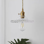 Suspension Ébouriffé Verre Ombre Festonné Bord Laiton Accents Rétro - Neutralighting