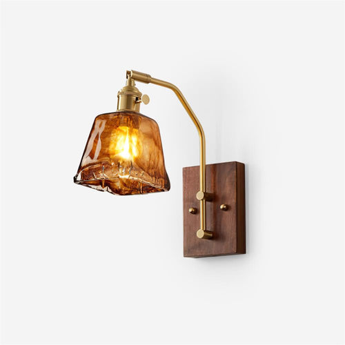 Applique Murale Laiton Verre Bois Plaque Arrière Ancien Artisan - Neutralighting