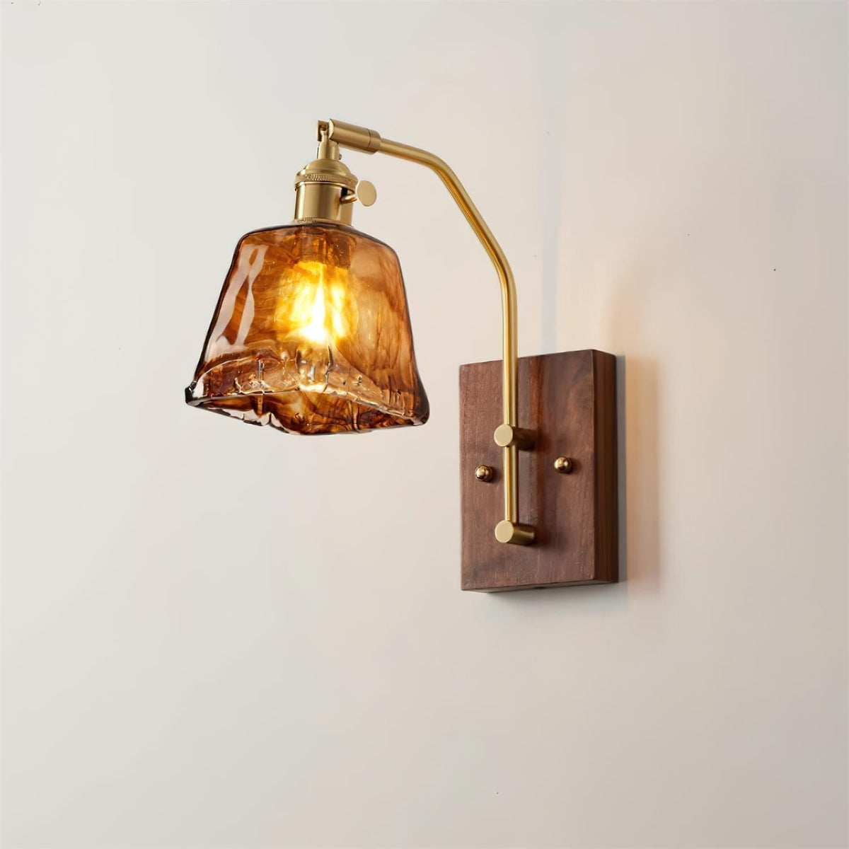 Applique Murale Laiton Verre Bois Plaque Arrière Ancien Artisan - Neutralighting