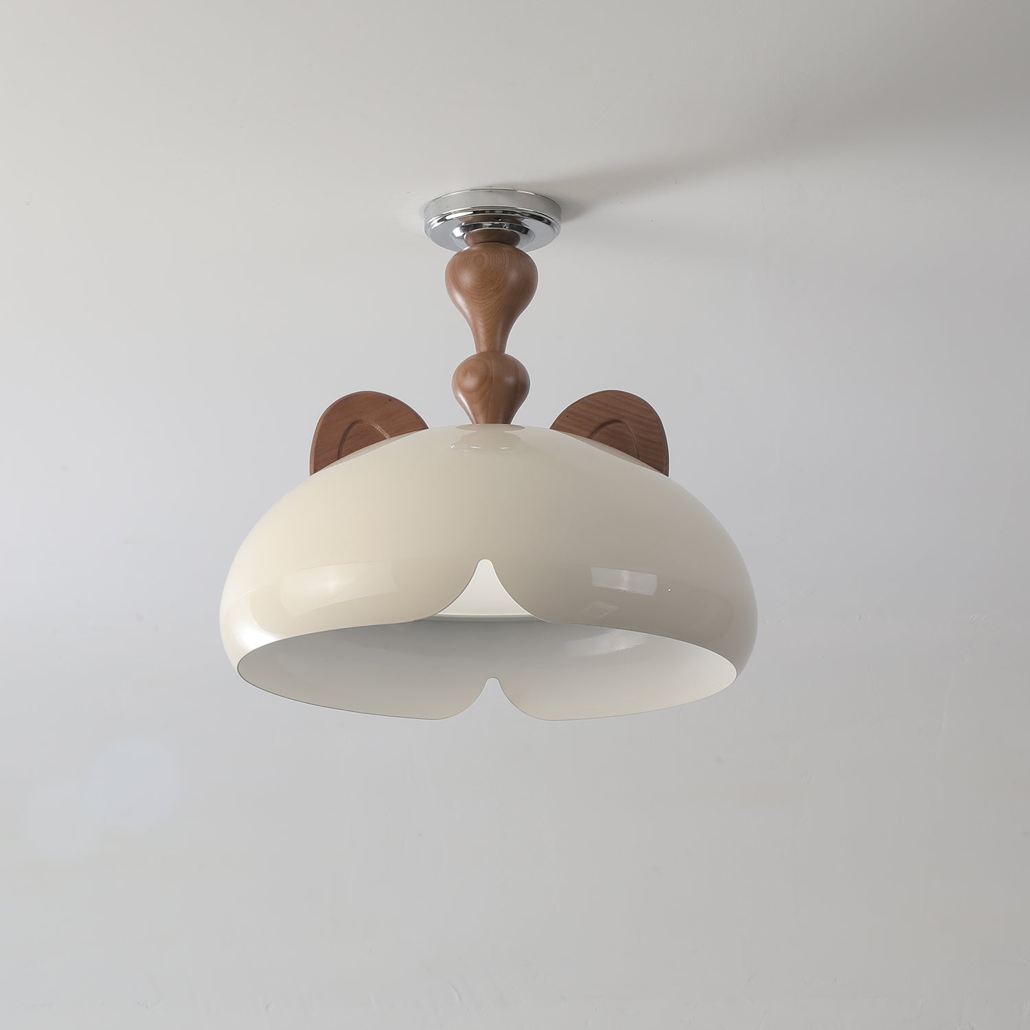 Cat Plafonnier Dôme Brillant Oreilles en Bois - Neutralighting