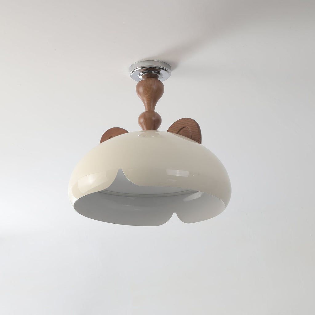 Cat Plafonnier Dôme Brillant Oreilles en Bois - Neutralighting