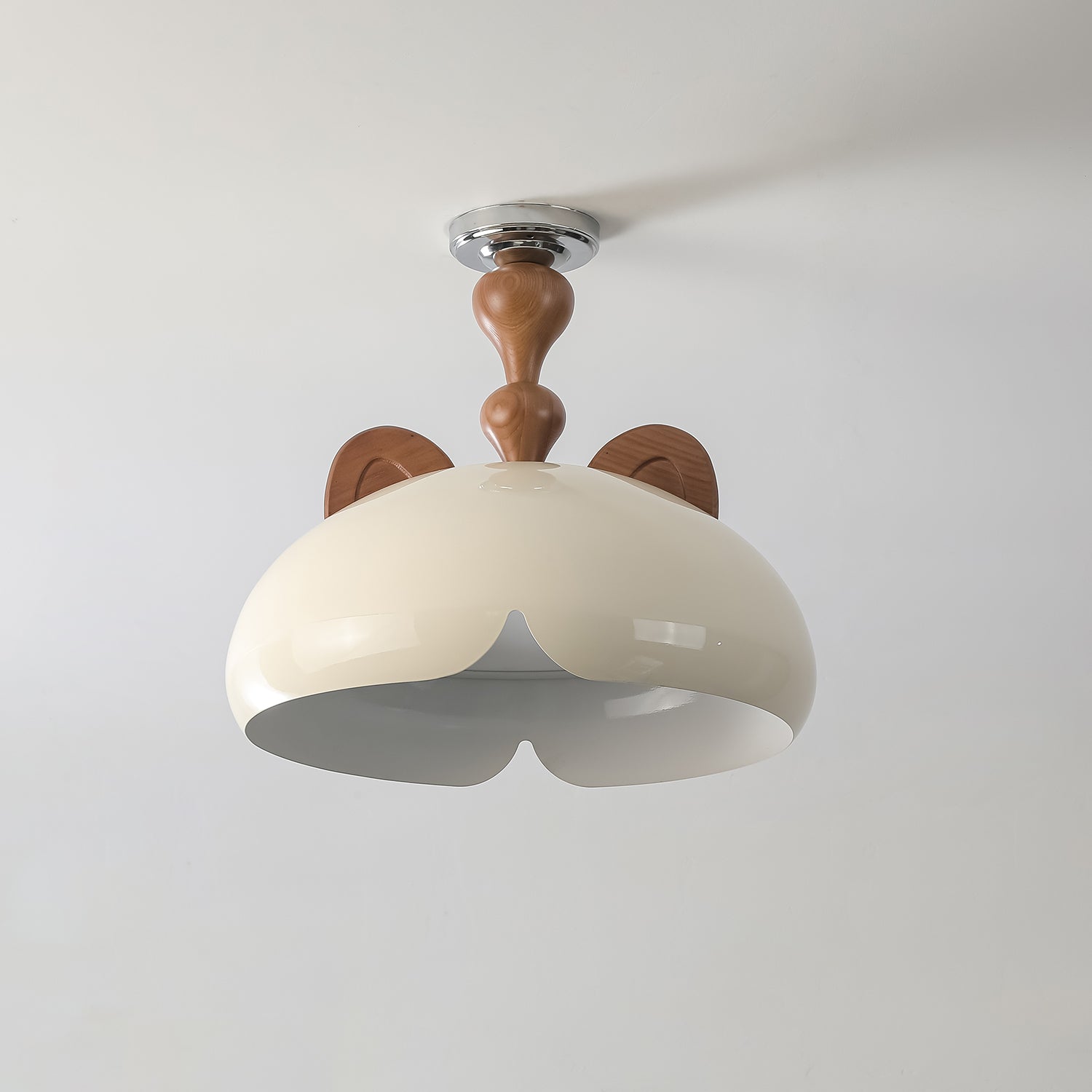 Cat Plafonnier Dôme Brillant Oreilles en Bois - Neutralighting