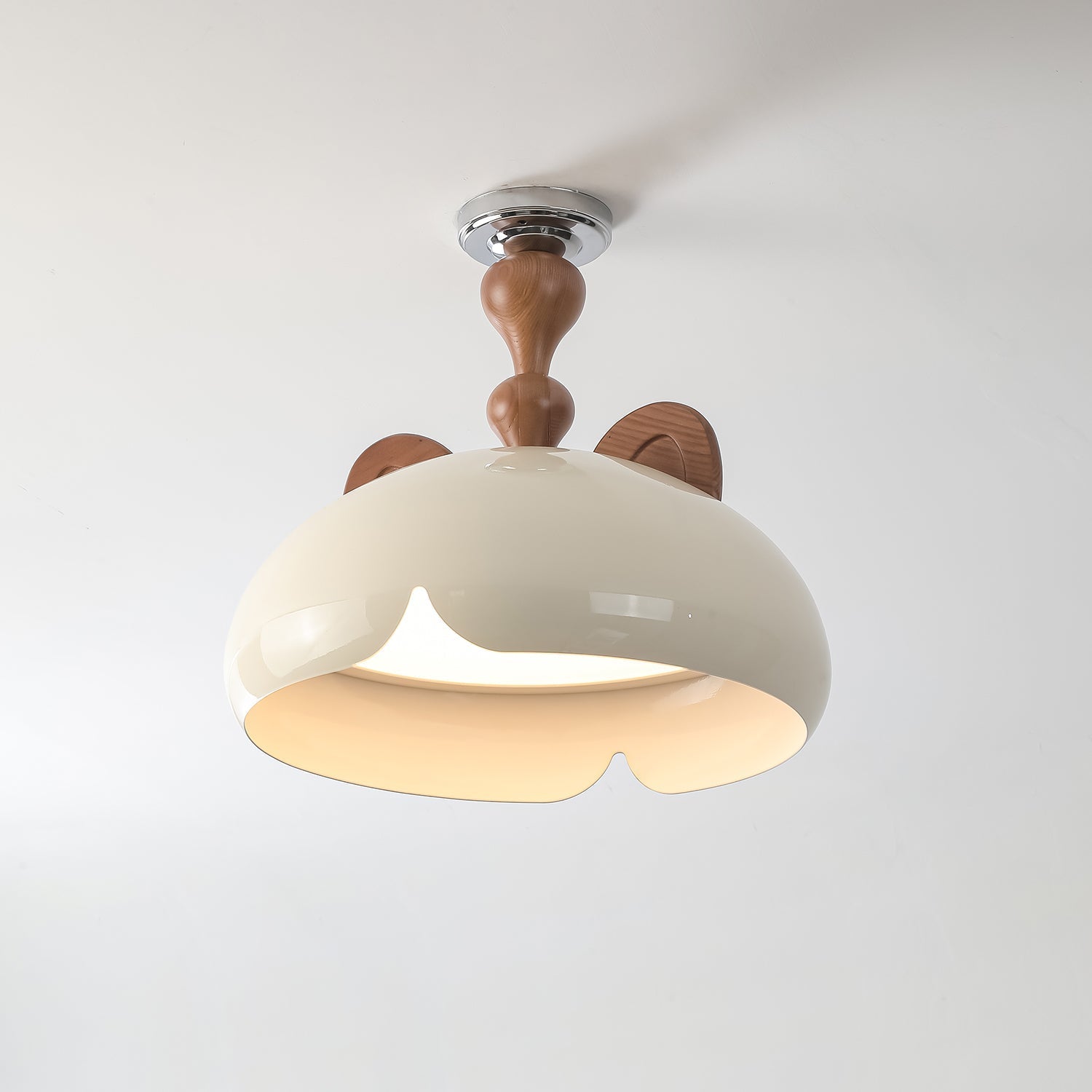 Cat Plafonnier Dôme Brillant Oreilles en Bois - Neutralighting