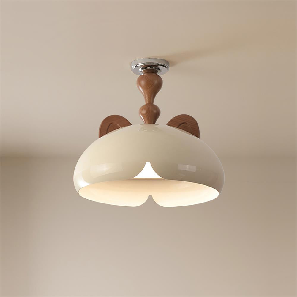 Cat Plafonnier Dôme Brillant Oreilles en Bois - Neutralighting