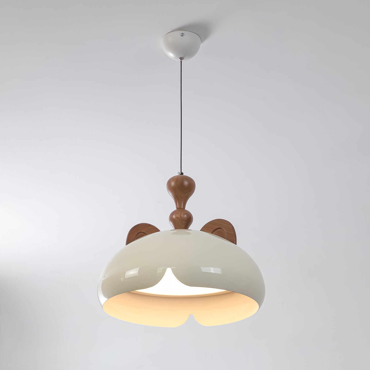 Cat Suspension Lampe Dôme Brillant Oreilles en Bois - Neutralighting