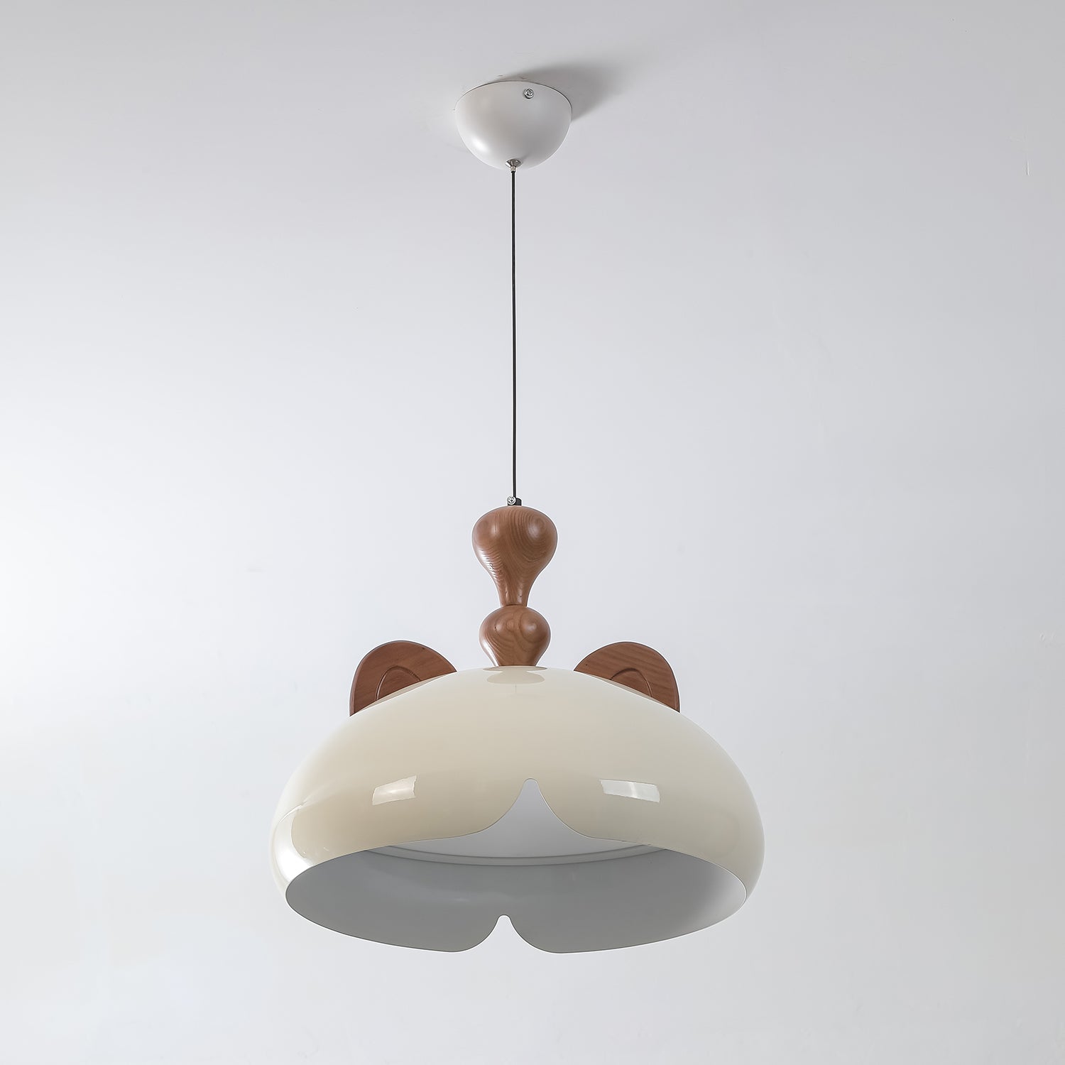 Cat Suspension Lampe Dôme Brillant Oreilles en Bois - Neutralighting