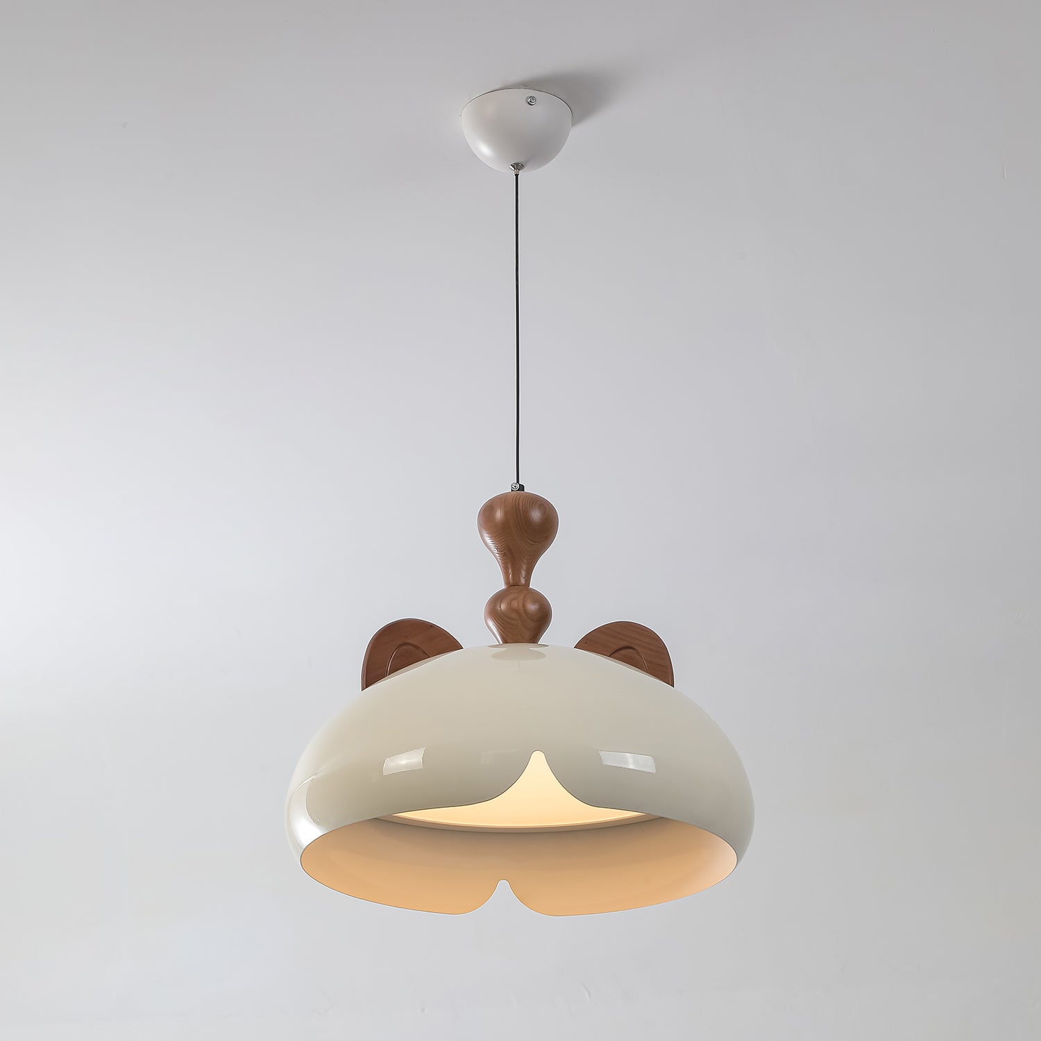 Cat Suspension Lampe Dôme Brillant Oreilles en Bois - Neutralighting