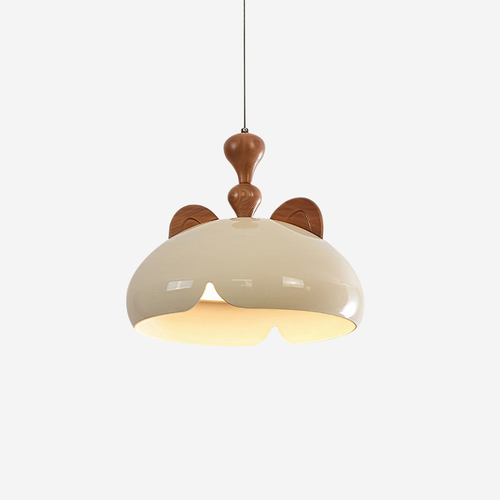 Cat Suspension Lampe Dôme Brillant Oreilles en Bois - Neutralighting