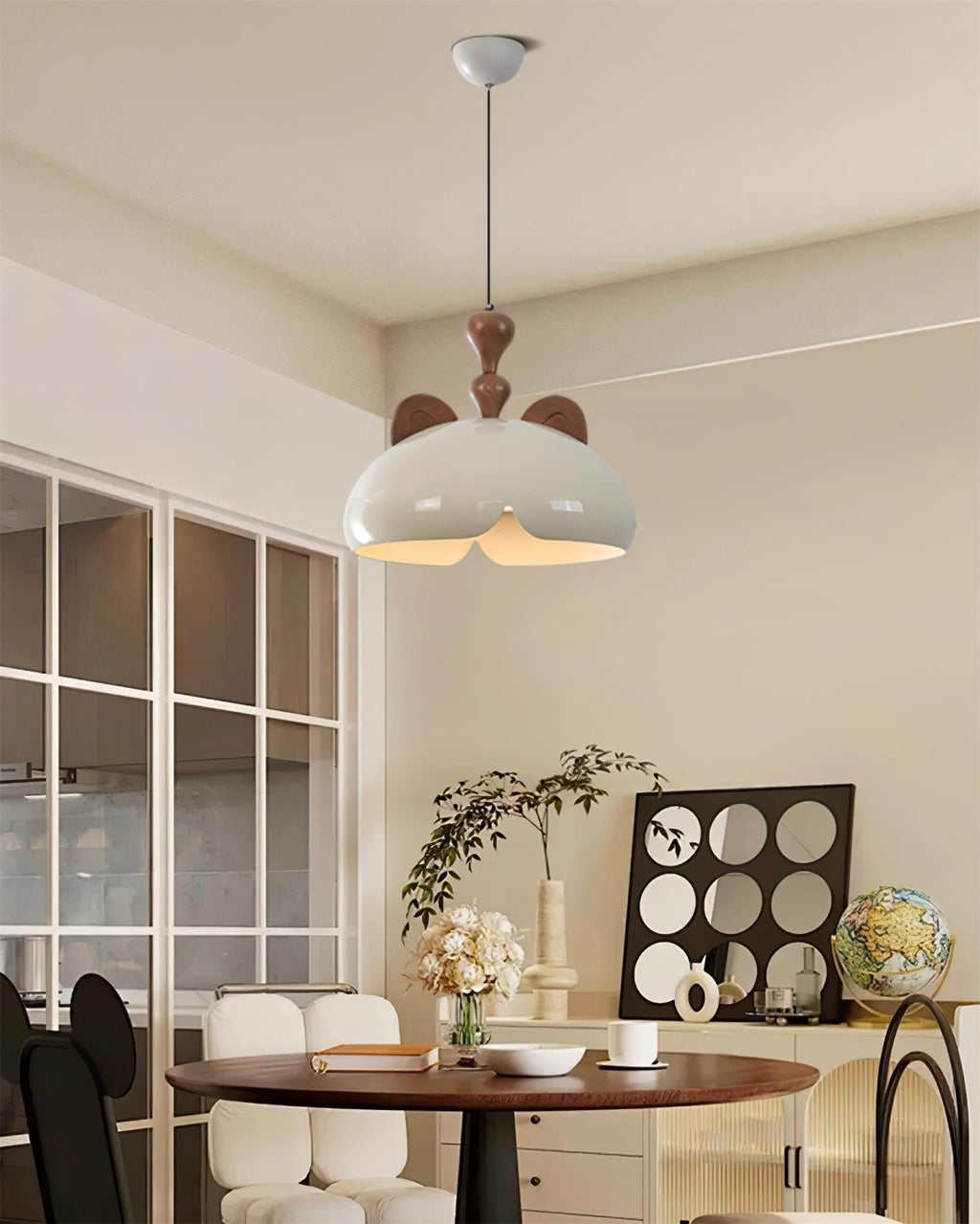 Cat Suspension Lampe Dôme Brillant Oreilles en Bois - Neutralighting
