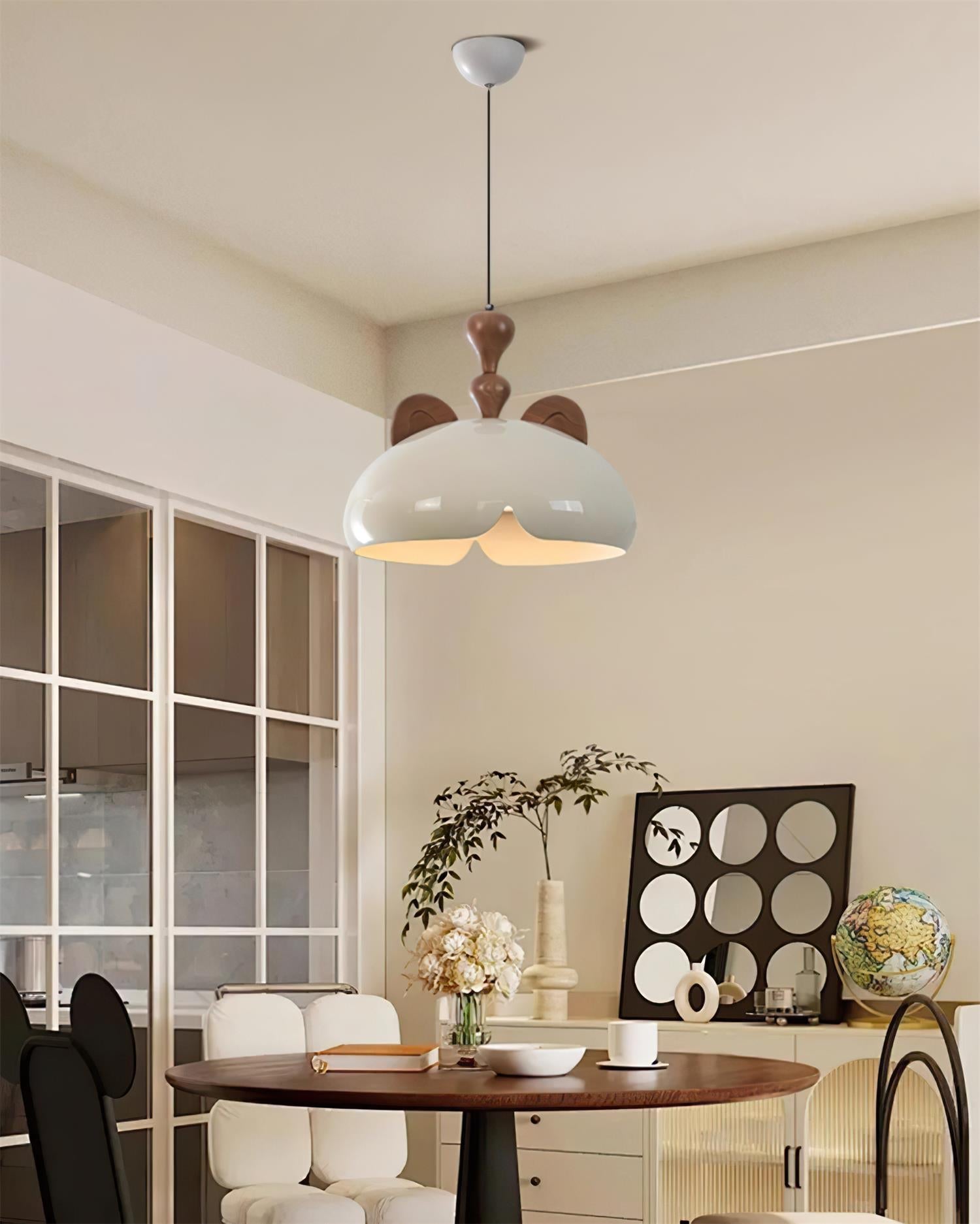 Cat Suspension Lampe Dôme Brillant Oreilles en Bois - Neutralighting