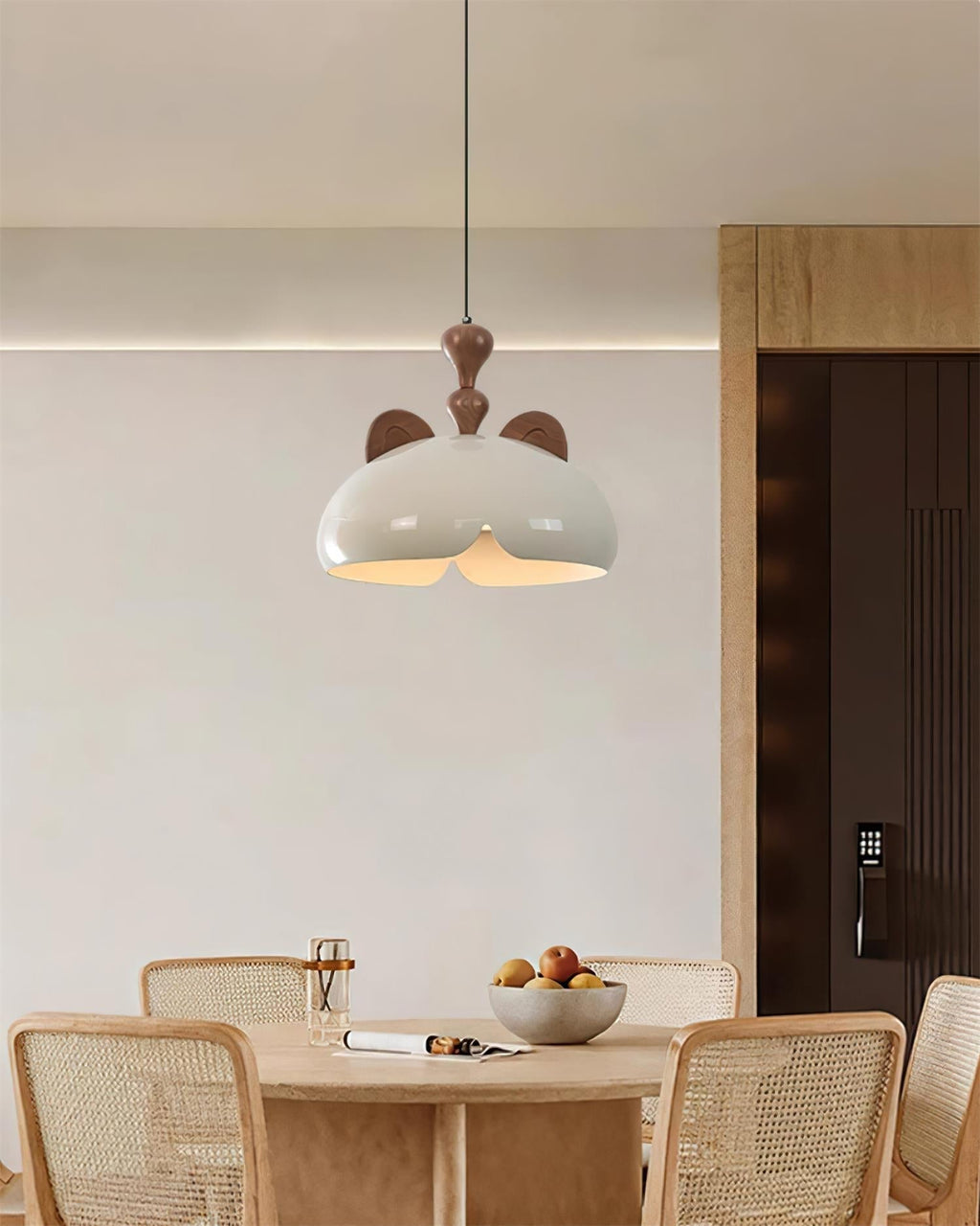 Cat Suspension Lampe Dôme Brillant Oreilles en Bois - Neutralighting