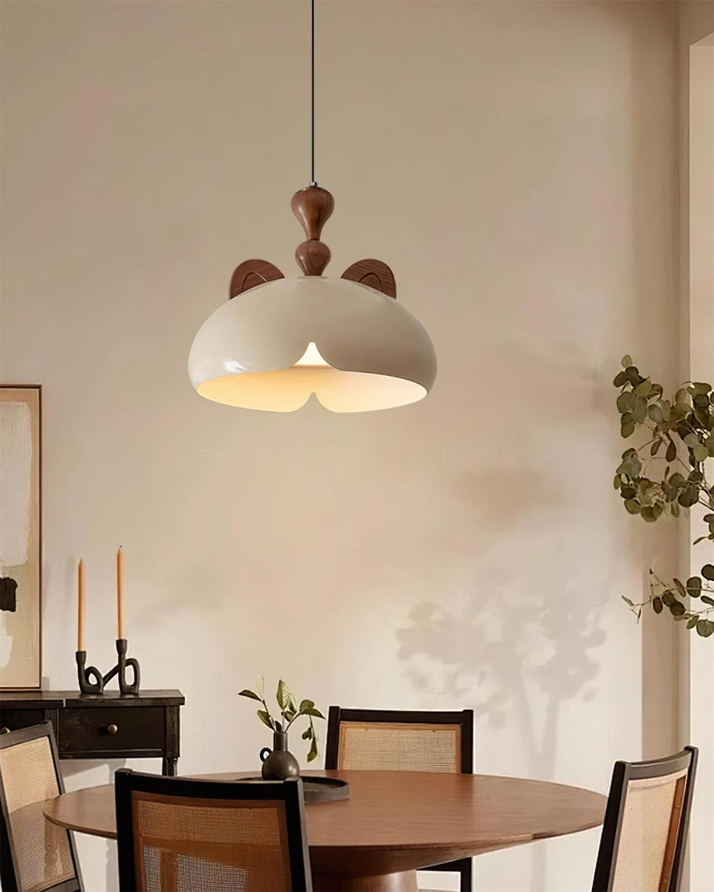 Cat Suspension Lampe Dôme Brillant Oreilles en Bois - Neutralighting
