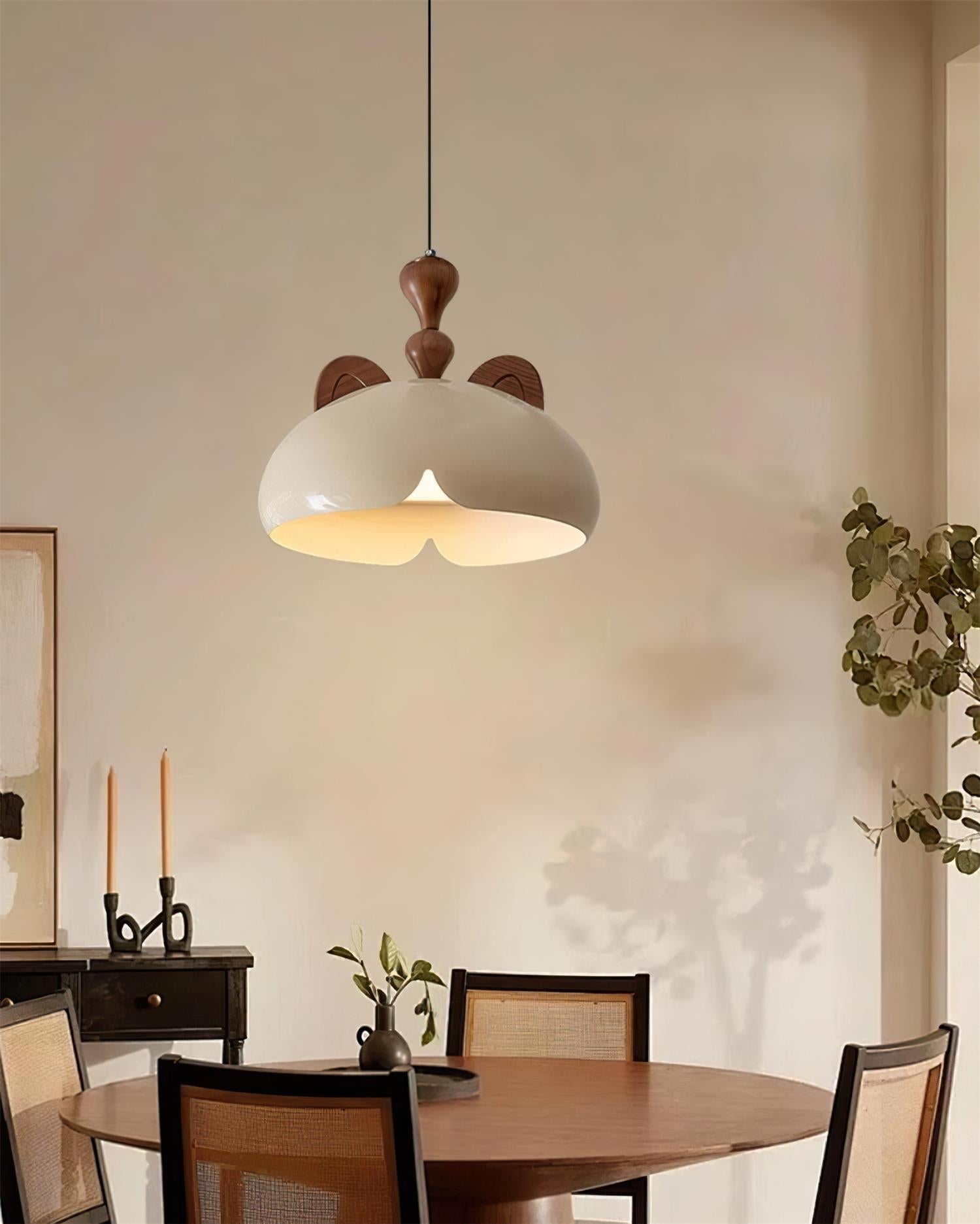 Cat Suspension Lampe Dôme Brillant Oreilles en Bois - Neutralighting