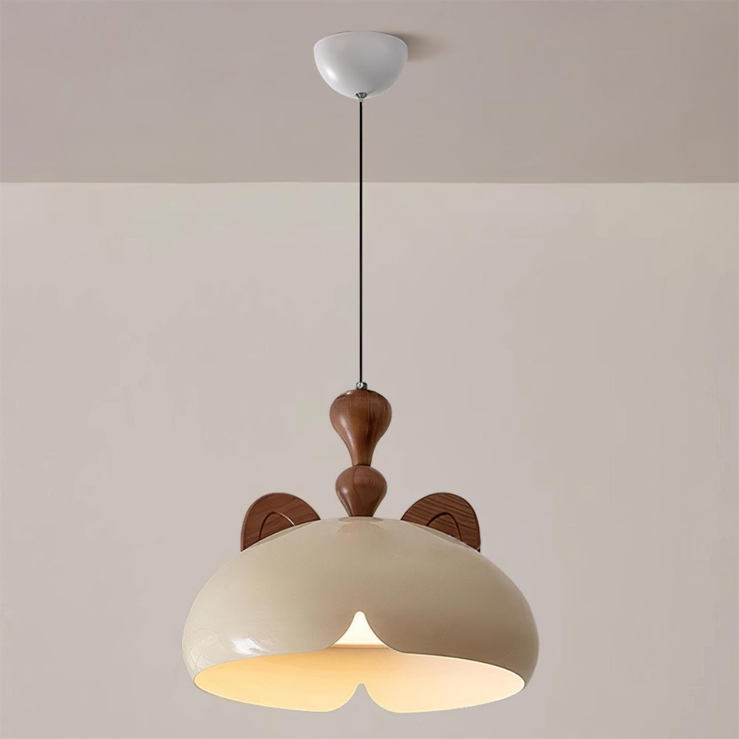 Cat Suspension Lampe Dôme Brillant Oreilles en Bois - Neutralighting