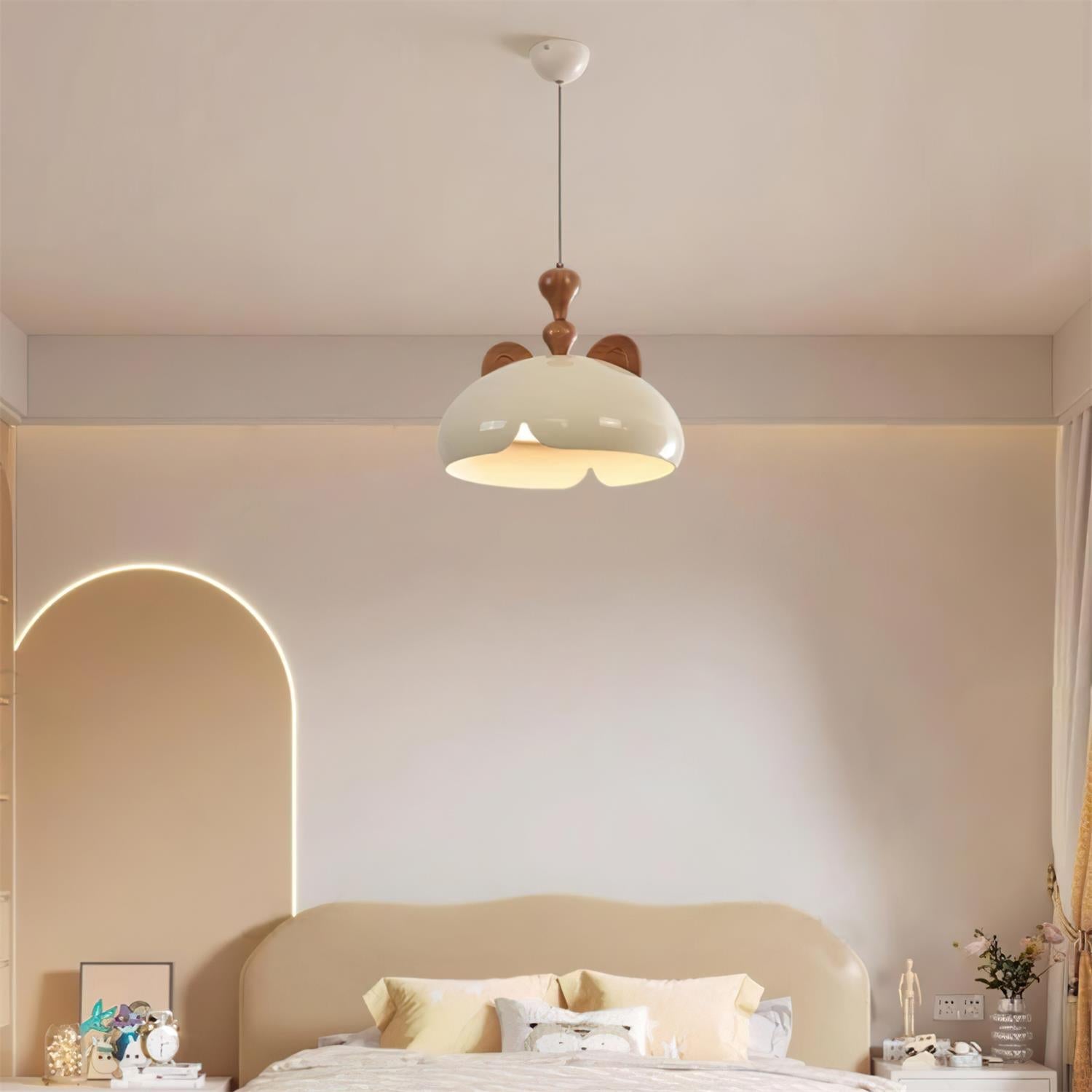 Cat Suspension Lampe Dôme Brillant Oreilles en Bois - Neutralighting