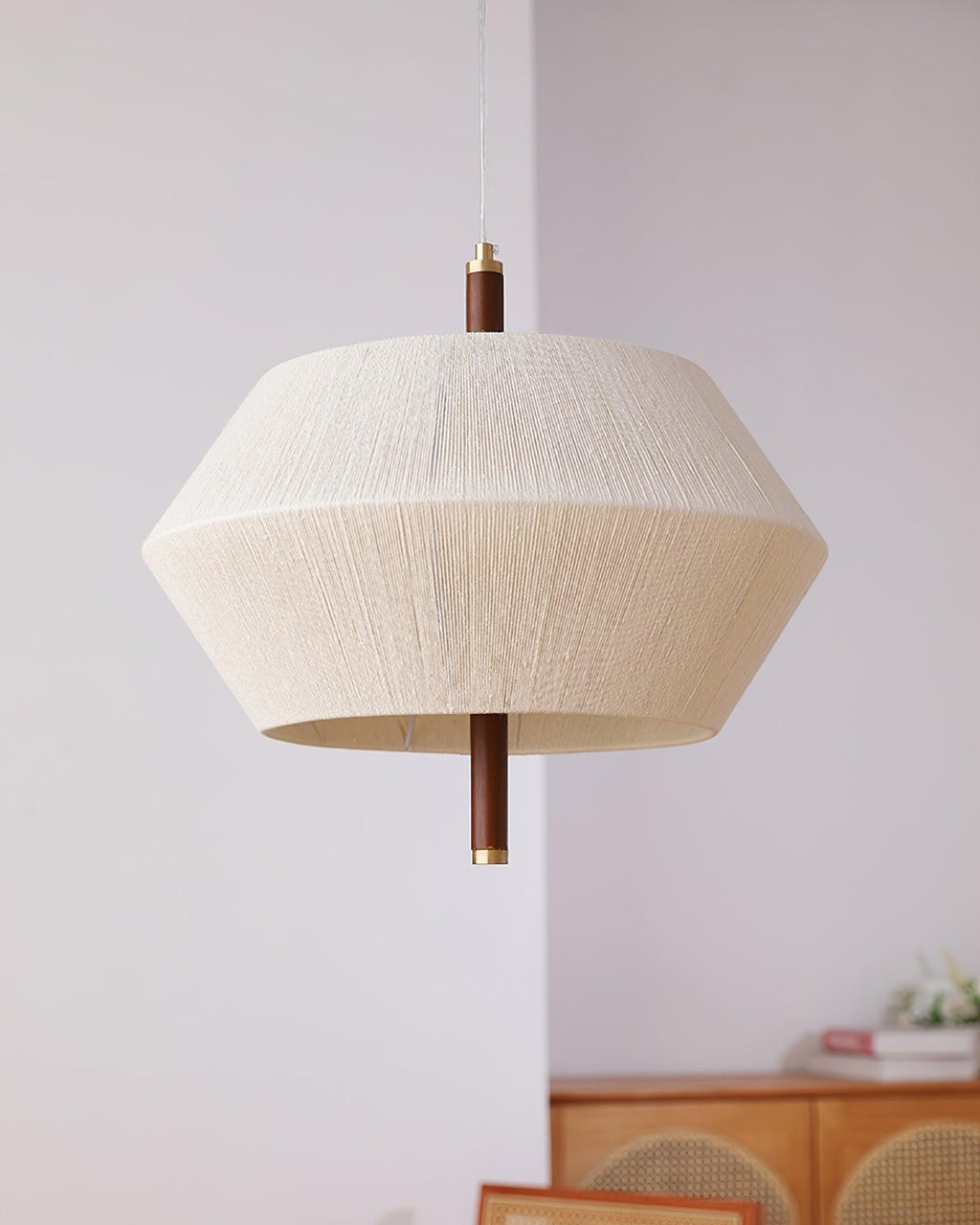 Lustra Suspension avec Abat-jour en Fil de Coton et Bois de Noyer Naturel - Neutralighting