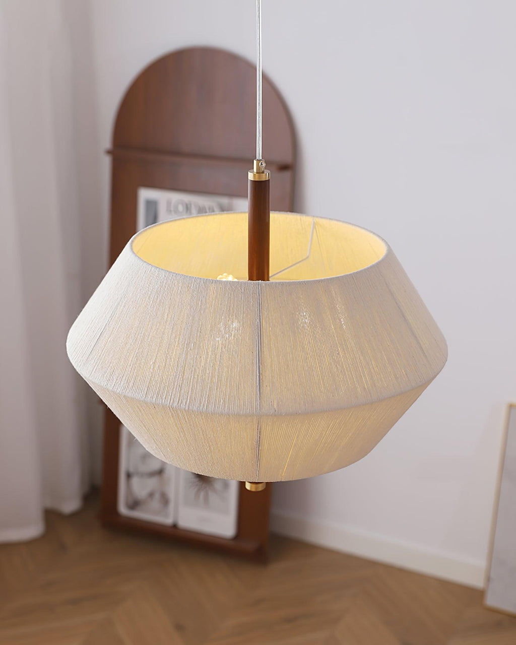 Lustra Suspension avec Abat-jour en Fil de Coton et Bois de Noyer Naturel - Neutralighting