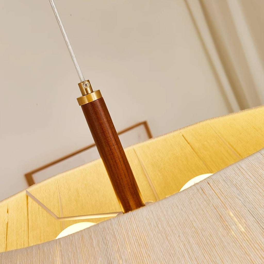 Lustra Suspension avec Abat-jour en Fil de Coton et Bois de Noyer Naturel - Neutralighting
