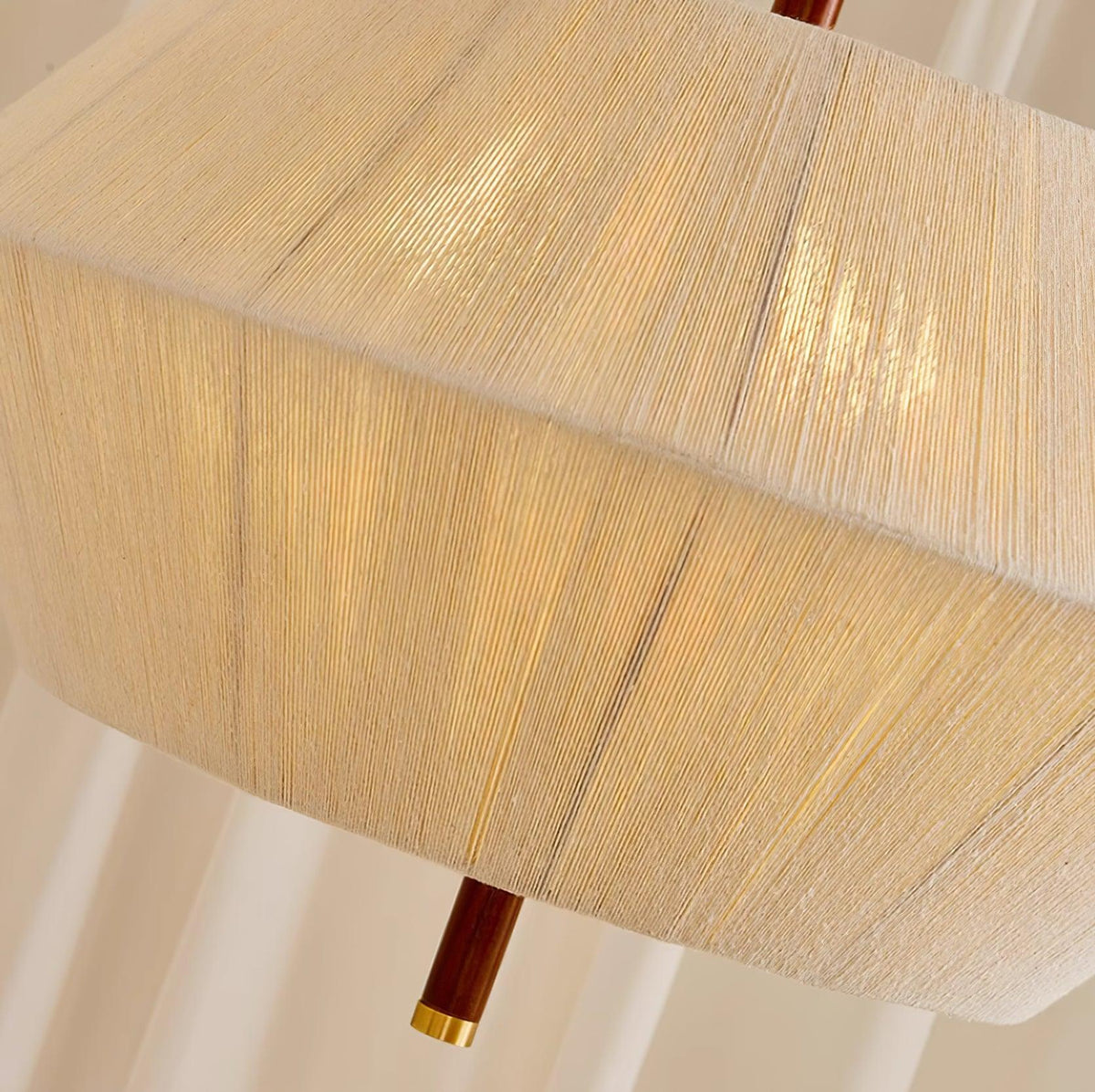 Lustra Suspension avec Abat-jour en Fil de Coton et Bois de Noyer Naturel - Neutralighting