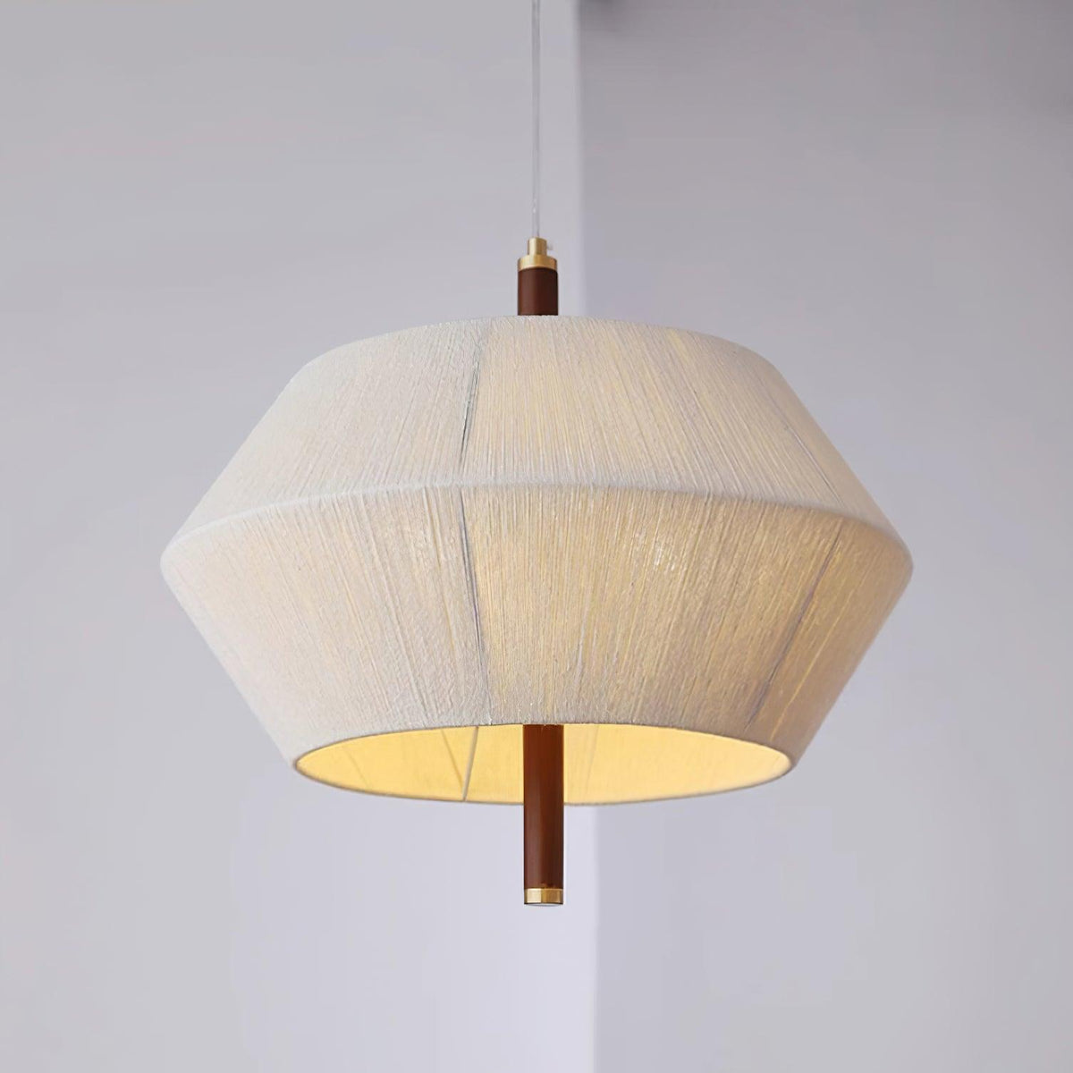 Lustra Suspension avec Abat-jour en Fil de Coton et Bois de Noyer Naturel - Neutralighting