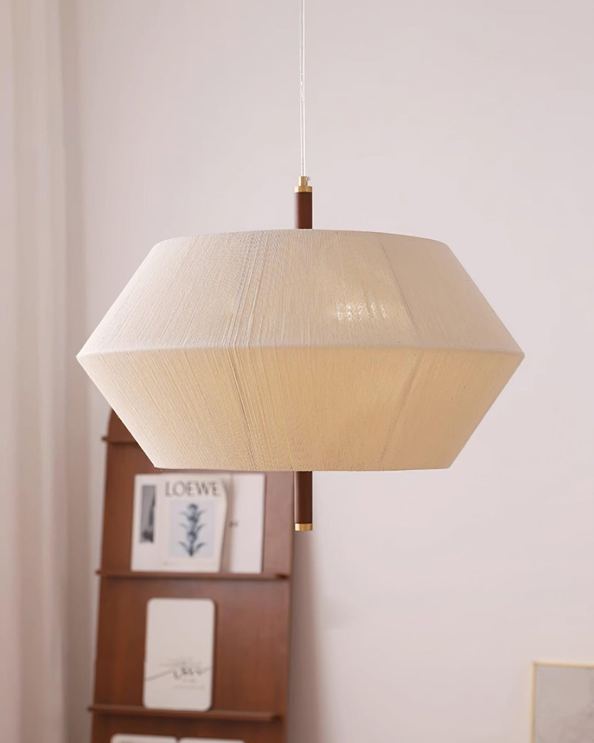 Lustra Suspension avec Abat-jour en Fil de Coton et Bois de Noyer Naturel - Neutralighting