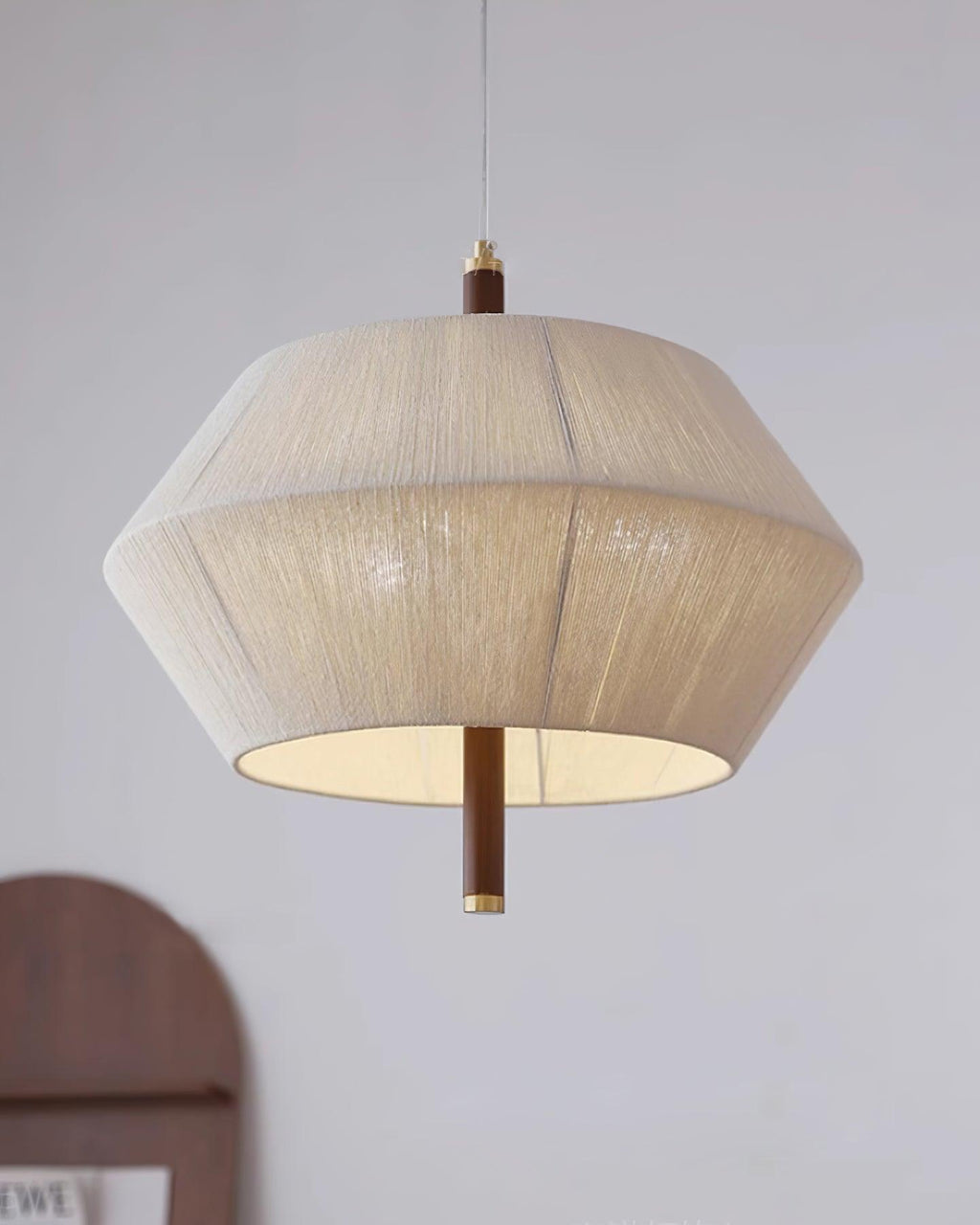 Lustra Suspension avec Abat-jour en Fil de Coton et Bois de Noyer Naturel - Neutralighting