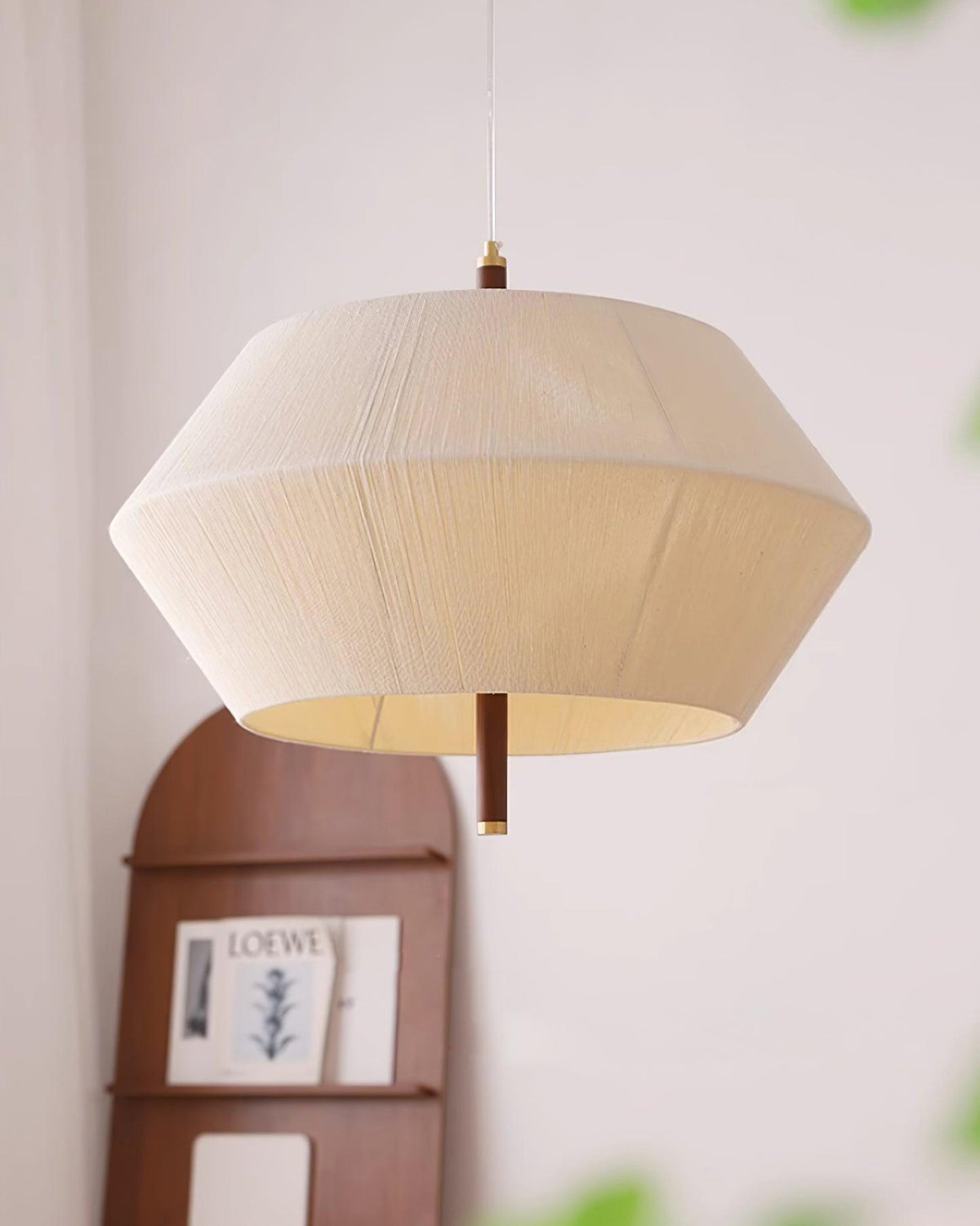 Lustra Suspension avec Abat-jour en Fil de Coton et Bois de Noyer Naturel - Neutralighting