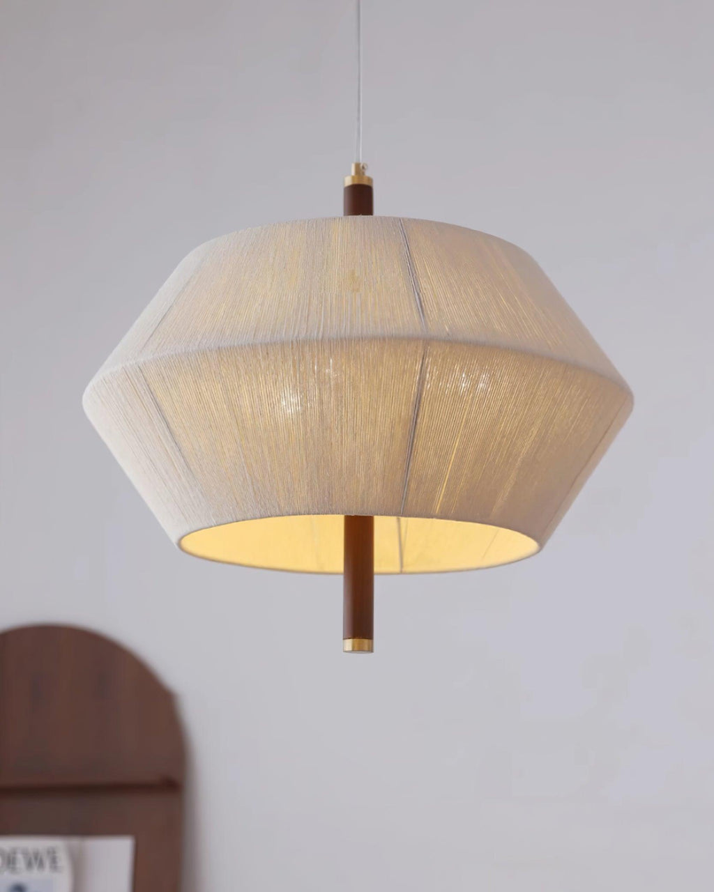 Lustra Suspension avec Abat-jour en Fil de Coton et Bois de Noyer Naturel - Neutralighting
