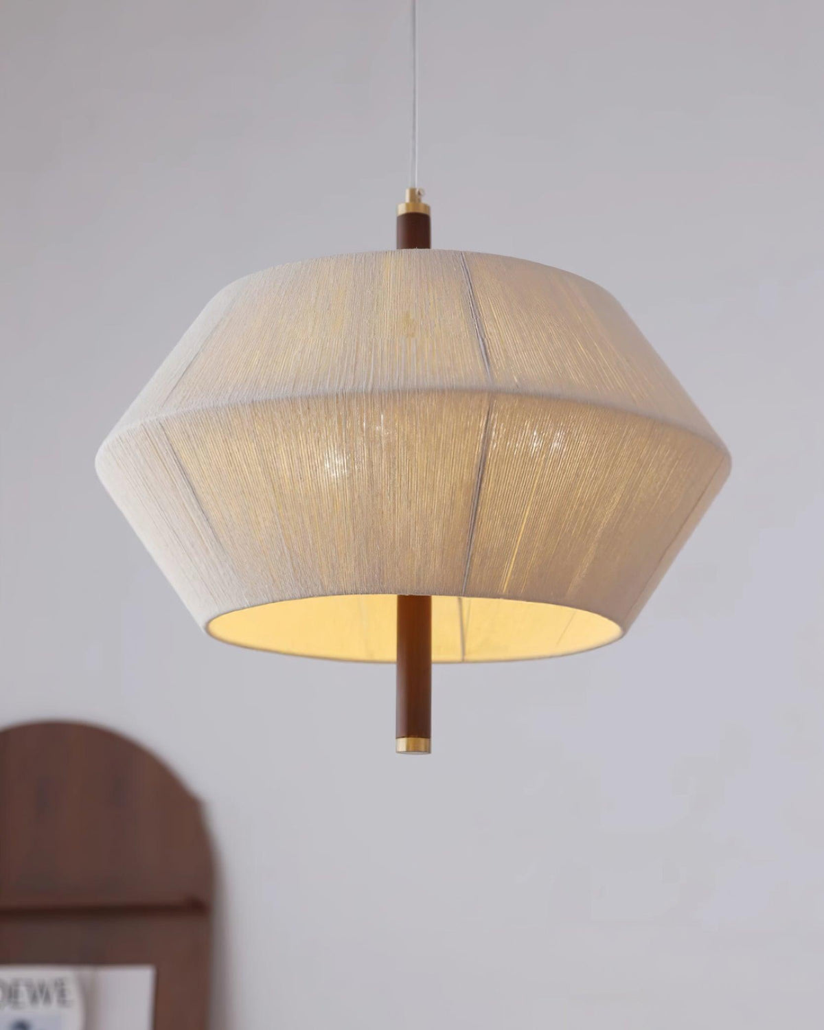 Lustra Suspension avec Abat-jour en Fil de Coton et Bois de Noyer Naturel - Neutralighting