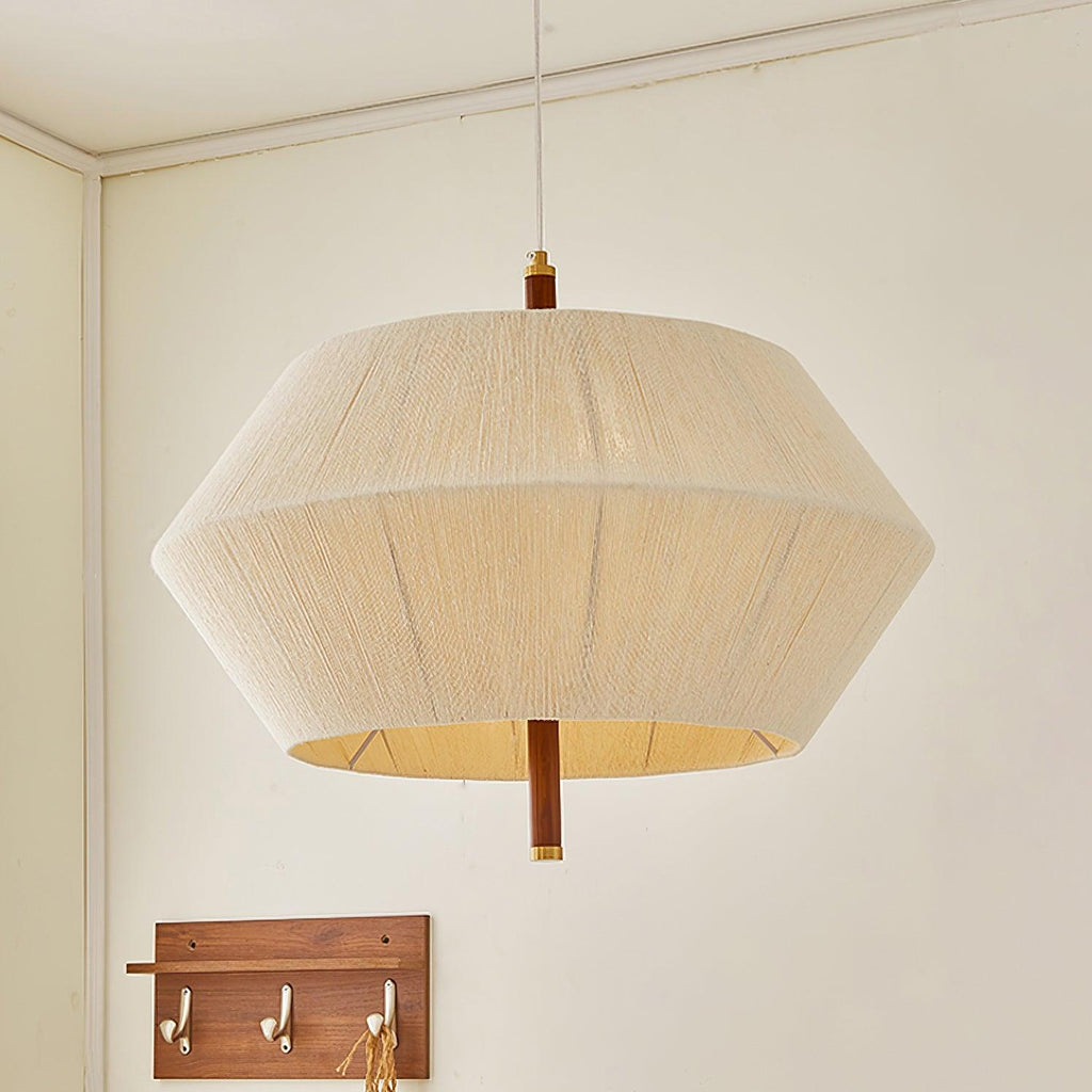 Lustra Suspension avec Abat-jour en Fil de Coton et Bois de Noyer Naturel - Neutralighting