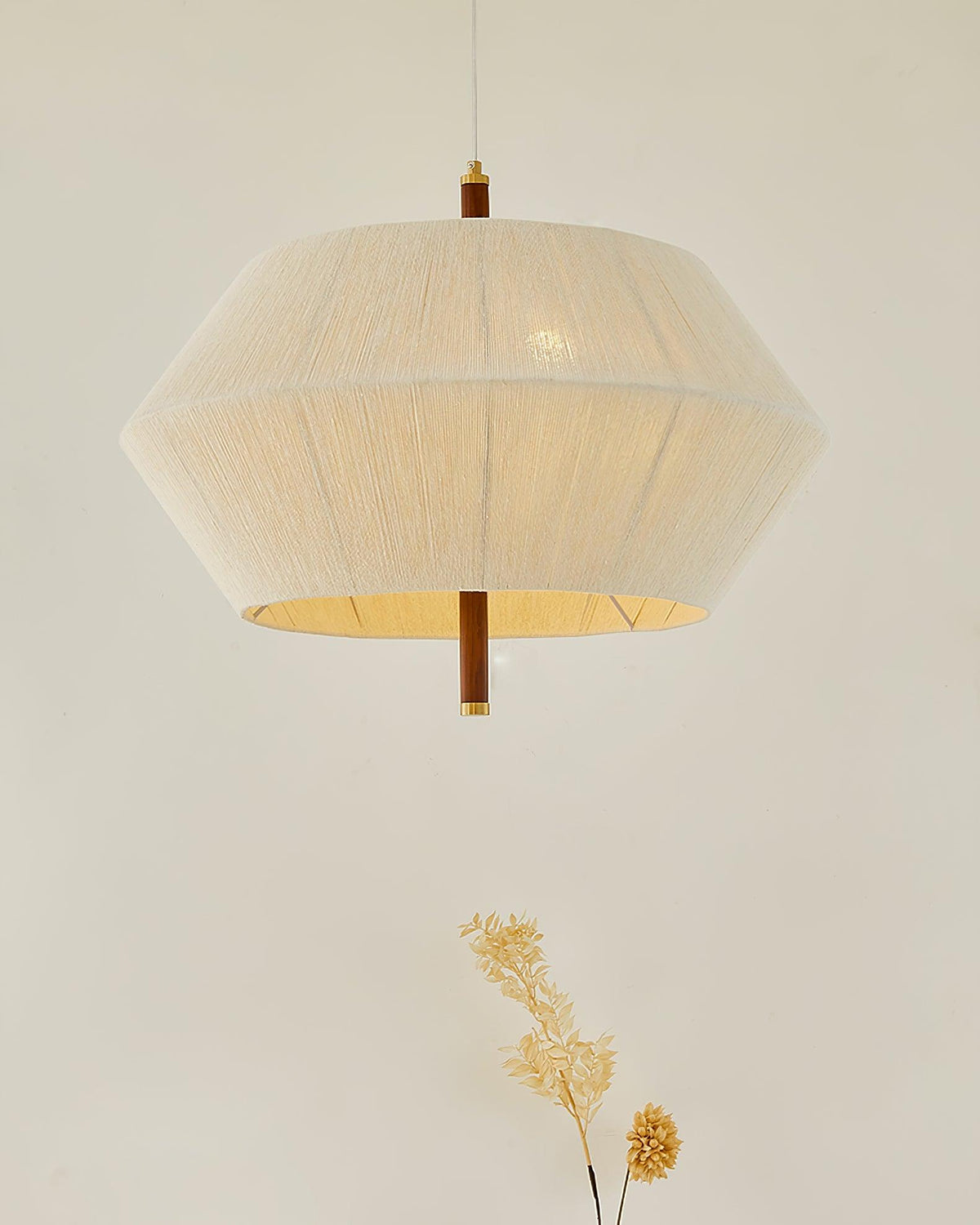 Lustra Suspension avec Abat-jour en Fil de Coton et Bois de Noyer Naturel - Neutralighting