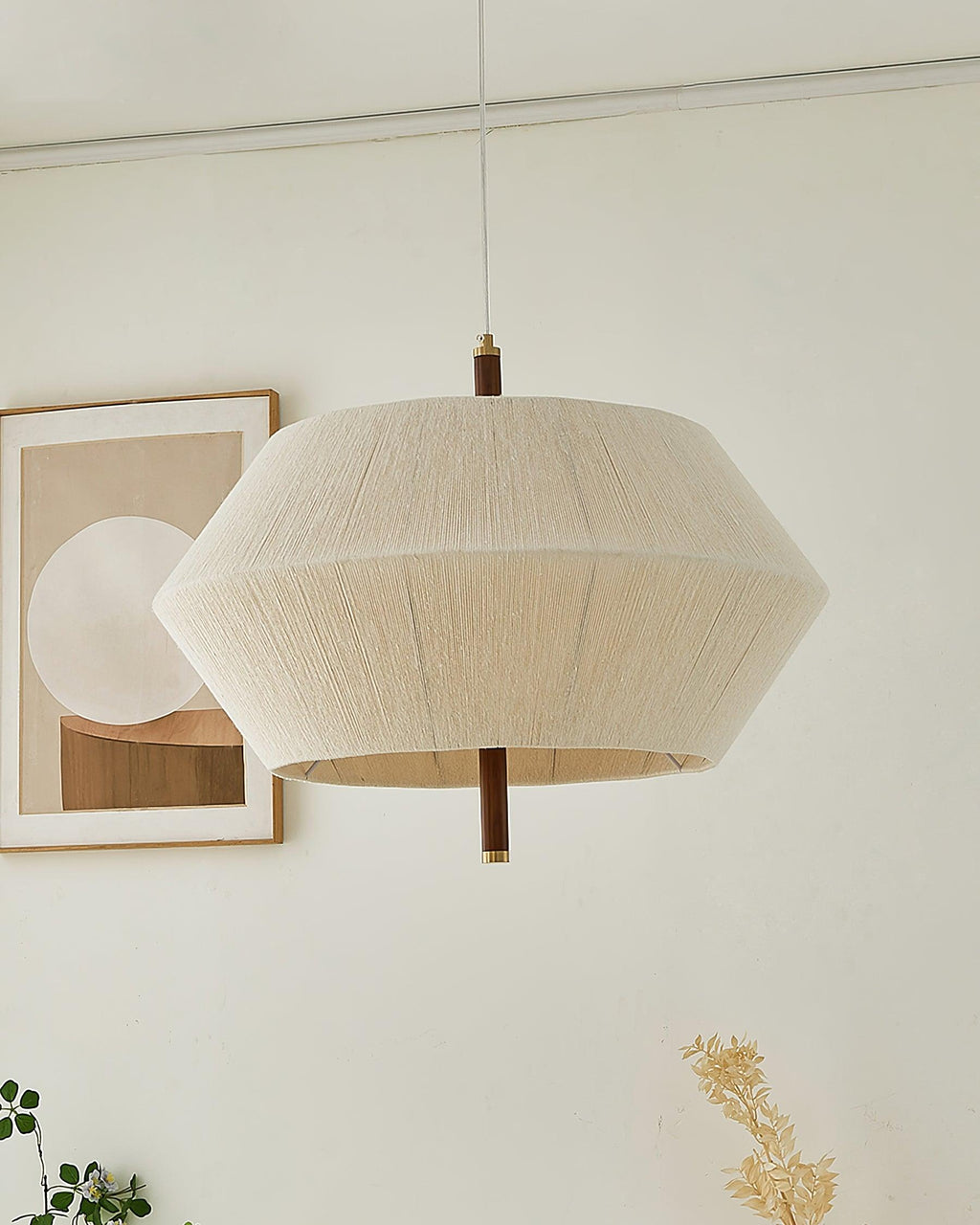 Lustra Suspension avec Abat-jour en Fil de Coton et Bois de Noyer Naturel - Neutralighting