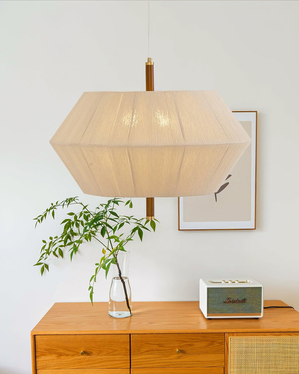 Lustra Suspension avec Abat-jour en Fil de Coton et Bois de Noyer Naturel - Neutralighting