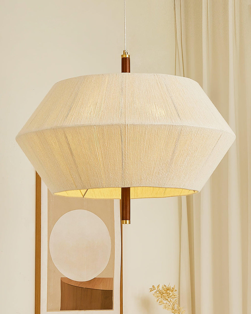 Lustra Suspension avec Abat-jour en Fil de Coton et Bois de Noyer Naturel - Neutralighting