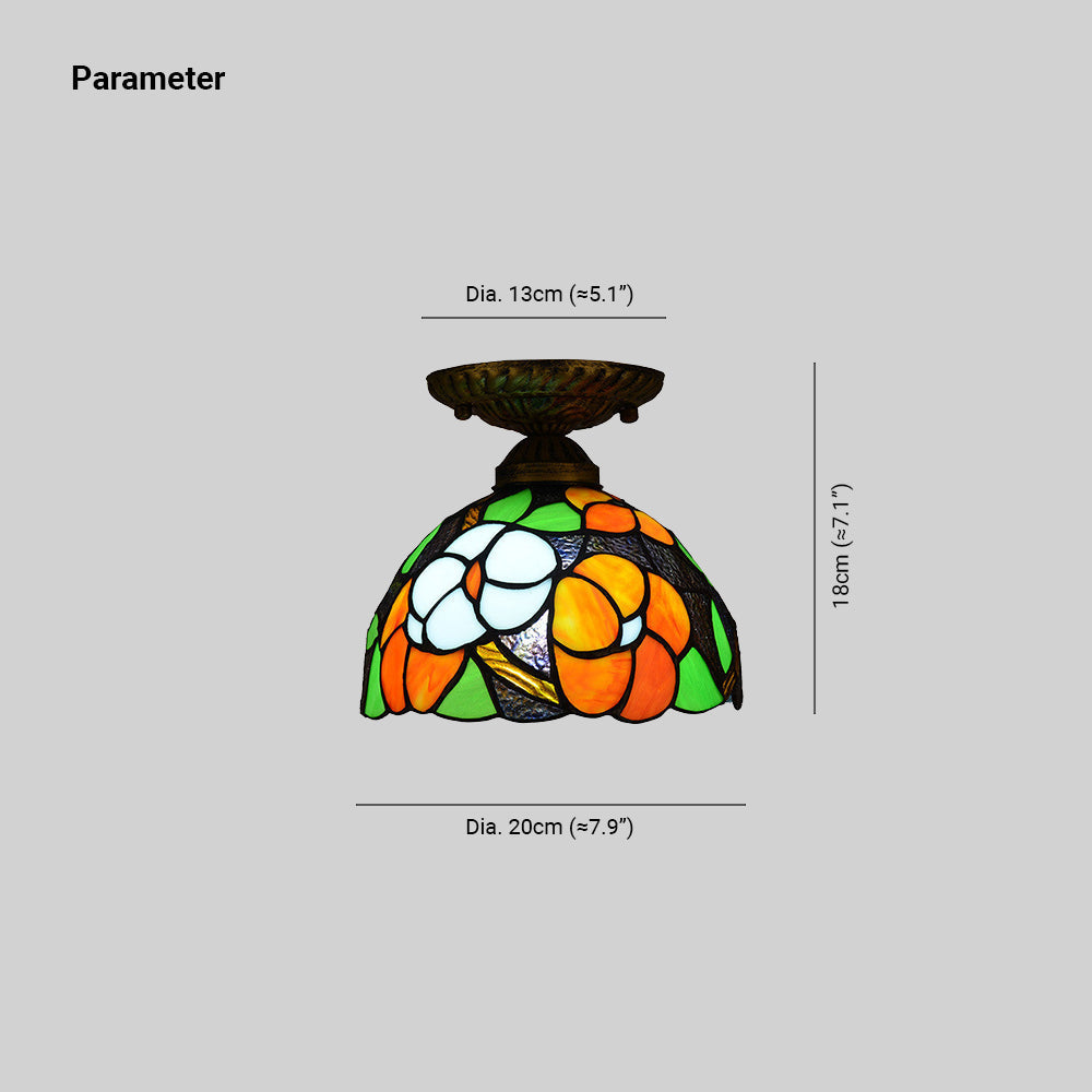 Tiffany Plafonnier Dôme Vintage, Métal/Verre, Coloré, Salon - Neutralighting