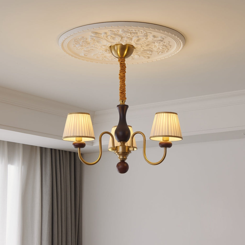 Erthaos Chandelier Bois Tissu Plissé Élégance Traditionnelle - Neutralighting